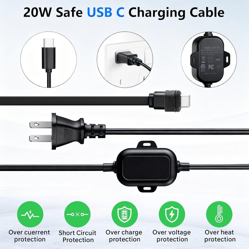 ALERTCAM Weatherproof Power Cord for Spotlight Cam Plus/Pro (Battery), 25ft USB-C Outdoor Charging Cable for Continuous Camera Power Supply, Black - Image 4